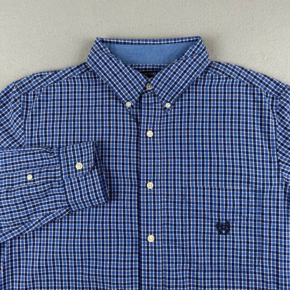 Chaps Button Down Shirt Mens M Blue Gingham Check Easy Care Long Sleeve